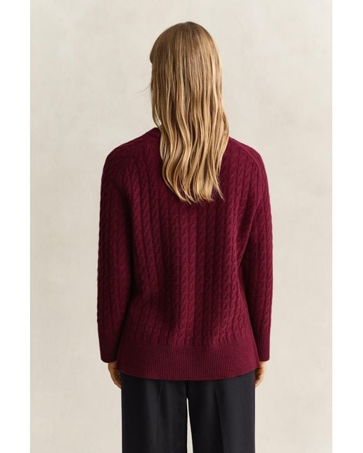 Gant Red Wool Cashmere Cable Knit Sweater
