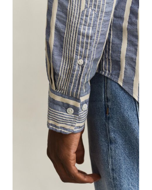 Gant Gray Relaxed Fit Striped Seersucker Shirt for men