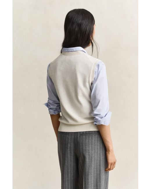 Gant White Knitted Wool Vest Cream