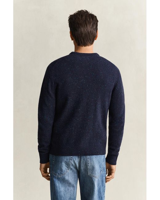 Gant Blue Wool Blend Nepps Crew Neck Sweater Evening for men