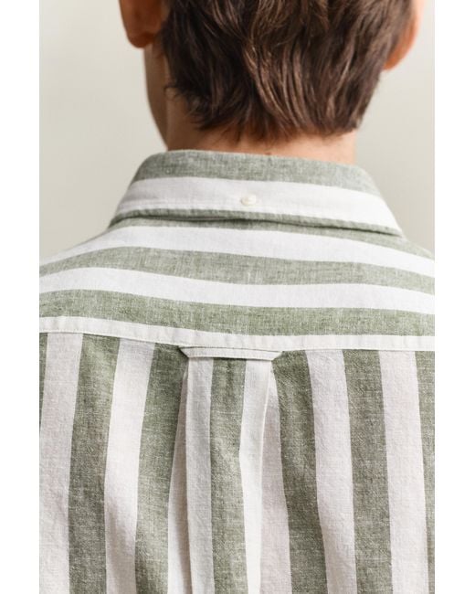 Gant Blue Striped Linen Blend Short Sleeve Shirt for men