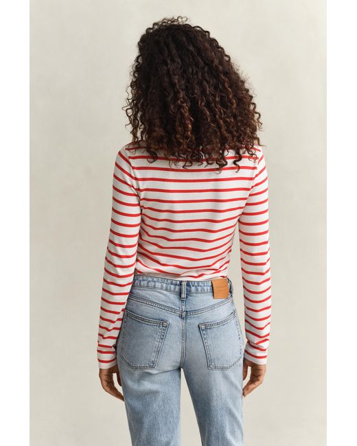 Gant Red Breton Striped Long Sleeve T-Shirt