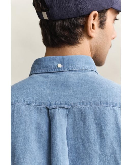 Gant Blue Cotton Linen Shirt Semi for men
