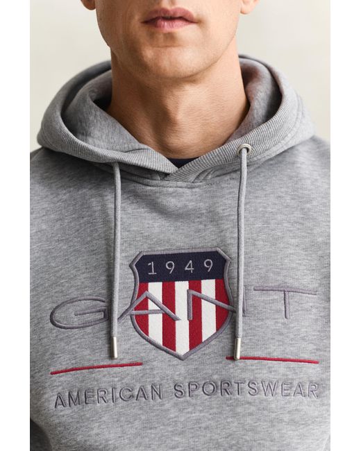 Gant Gray Archive Shield Hoodie Melange for men