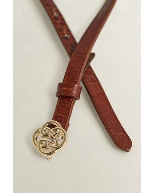 Gant Brown Croc-Effect Monogram Belt Cognac