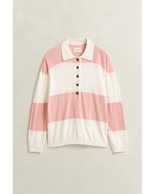 Gant Pink Knitted Barstriped Rugger Cream