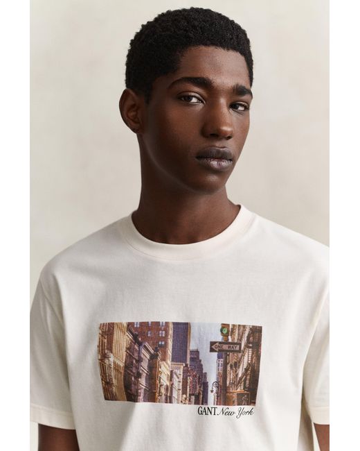 Gant Blue Seasonal Graphic T-Shirt Cream for men