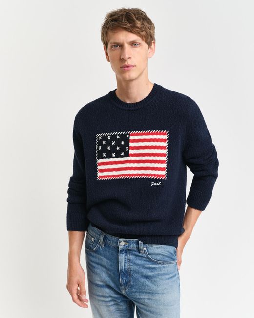 Gant Blue Flag Intarsia Crew Neck Sweater for men