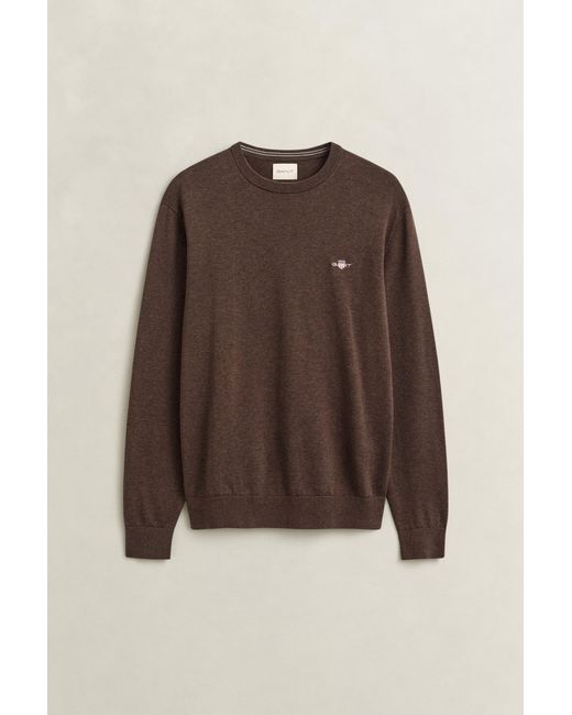 Gant Brown Cotton Crew Neck Sweater for men
