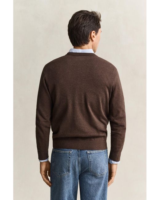 Gant Blue Cotton V-Neck Sweater for men
