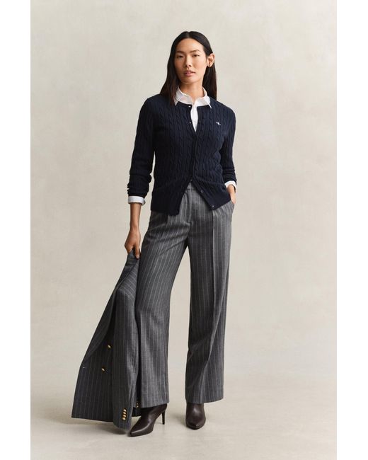 Gant Blue Stretch Cotton Cable Knit Cardigan