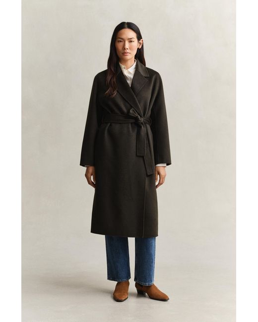 Gant Black Handstitched Belted Coat Dark Moss