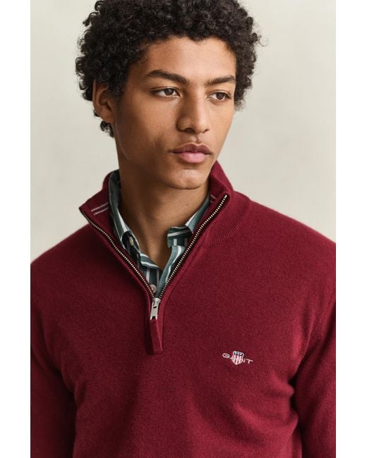 Gant Red Lambswool Half-Zip Sweater Plumped for men