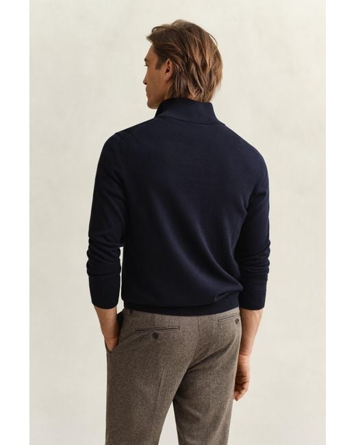 Gant Blue Classic Cotton Half Zip Sweater, Evening for men