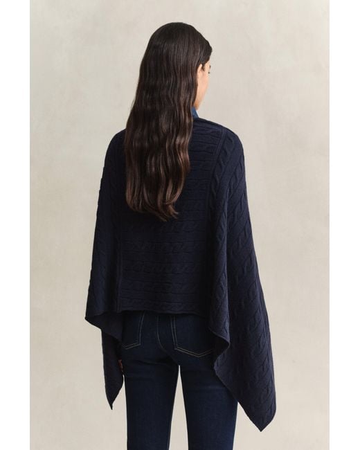 Gant Blue Wool Cable Knit Poncho Evening