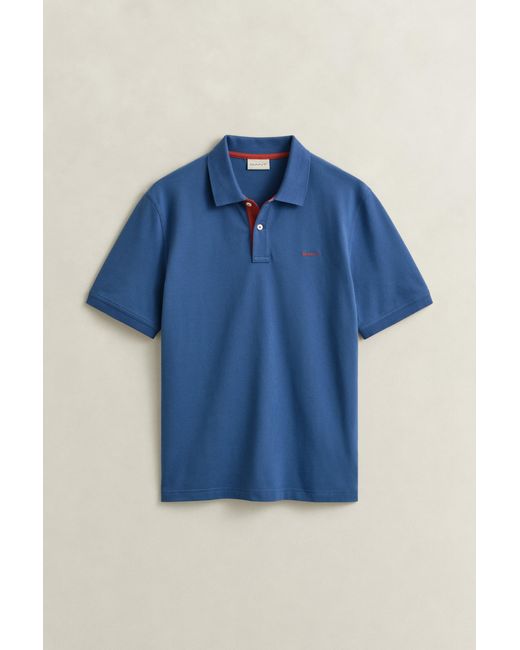 Gant Blue Contrast Piqué Polo Shirt for men