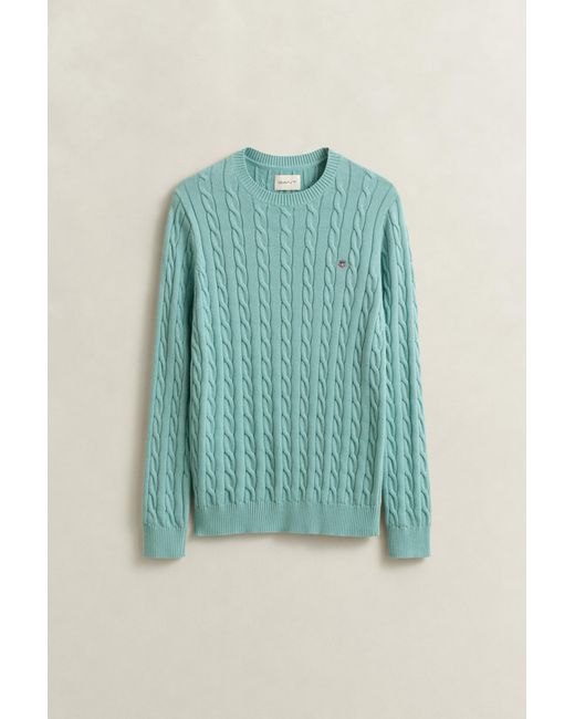 Gant Blue Cotton Cable Knit Crew Neck Sweater for men