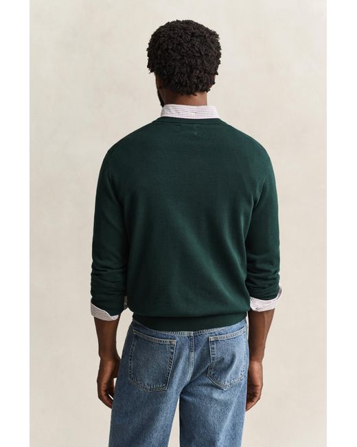 Gant Green Cotton V-Neck Sweater Tartan for men