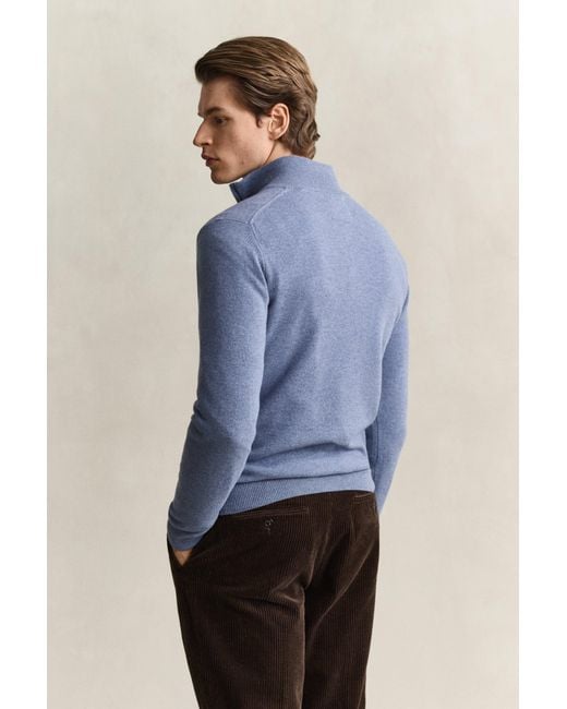 Gant Blue Lambswool Half-Zip Sweater for men