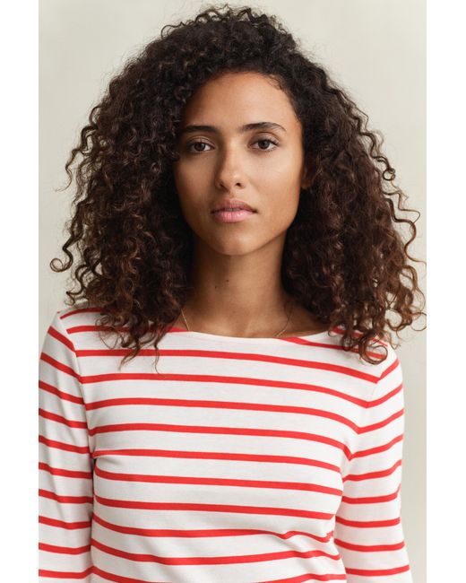 Gant Red Breton Striped Long Sleeve T-Shirt