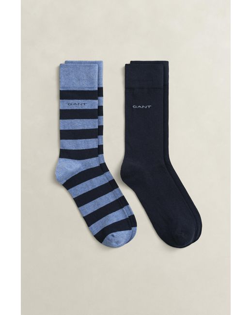 Gant Blue 2-Pack Barstripe & Solid Socks Denim Melange for men