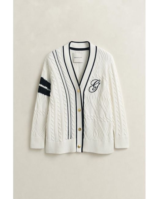 Gant Natural Varsity Cable Knit Cardigan Eggshell