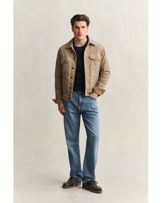 Gant Blue Textured Cotton Crew Neck Sweater Evening for men
