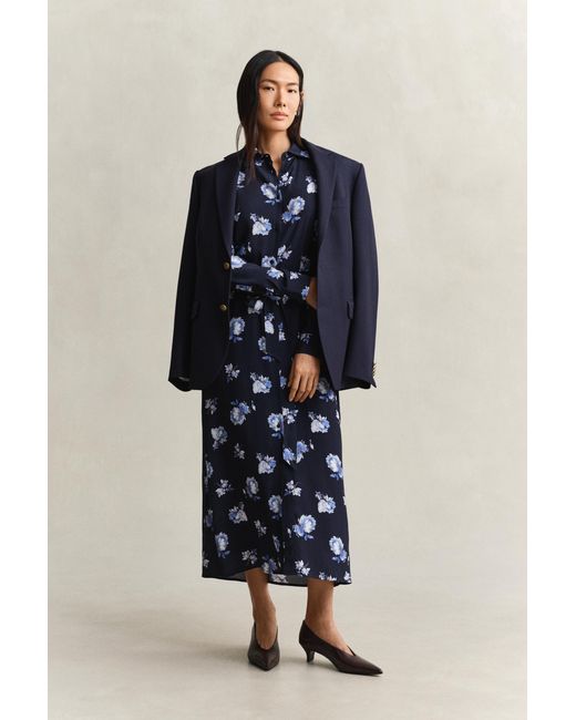 Gant Blue Floral Print Shirt Dress Evening