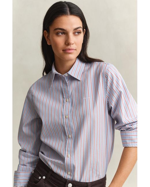 Gant Gray Regular Fit Striped Classic Poplin Shirt