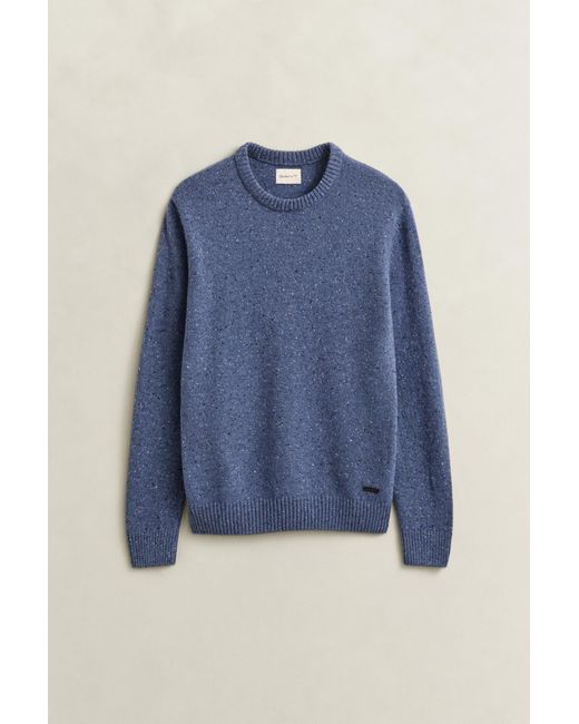 Gant Blue Wool Blend Nepps Crew Neck Sweater for men