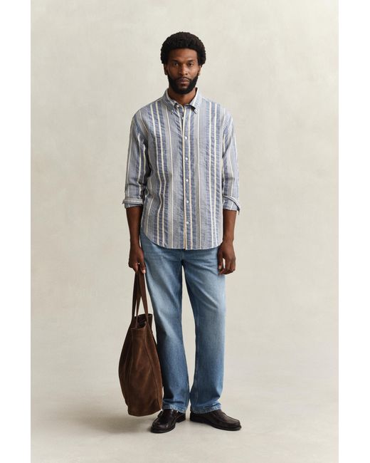 Gant Gray Relaxed Fit Striped Seersucker Shirt for men