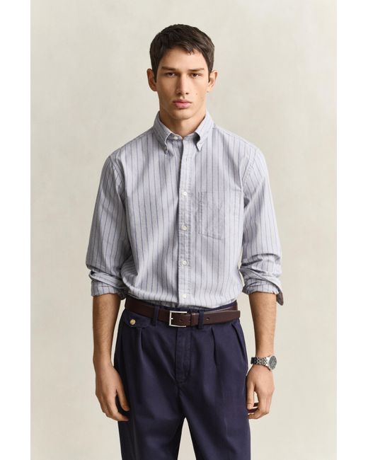Gant Gray Striped Classic Oxford Shirt Concrete for men