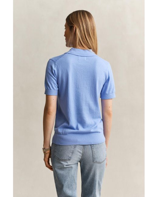 Gant Blue Knitted Short Sleeve Rugger