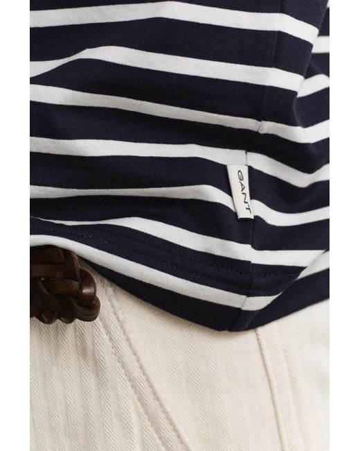 Gant Blue Pima Cotton Striped T-Shirt Evening for men