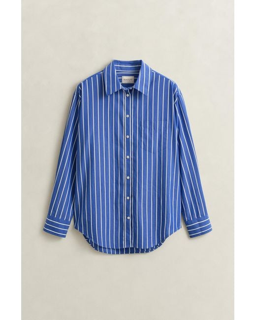 Gant Blue Relaxed Fit Classic Striped Poplin Shirt