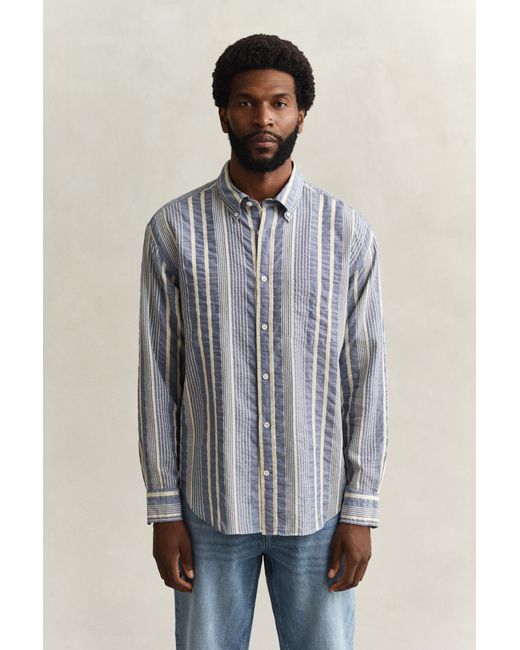 Gant Gray Relaxed Fit Striped Seersucker Shirt for men