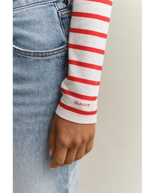 Gant Red Breton Striped Long Sleeve T-Shirt