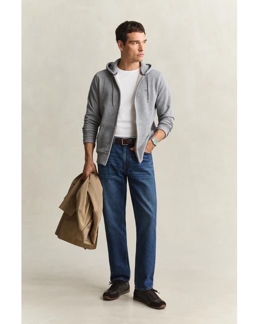 Gant Gray Shield Zip Hoodie Melange for men