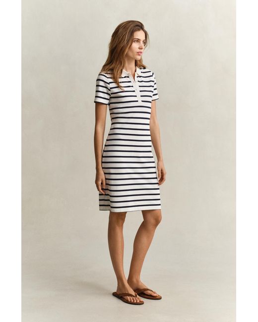 Gant Natural Striped Piqué Polo Dress Eggshell