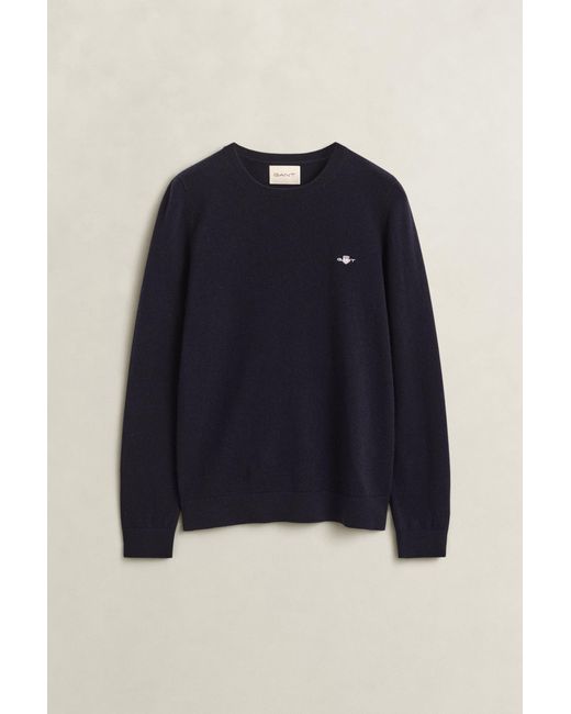 Gant Blue Wool Cotton Crew Neck Sweater Evening