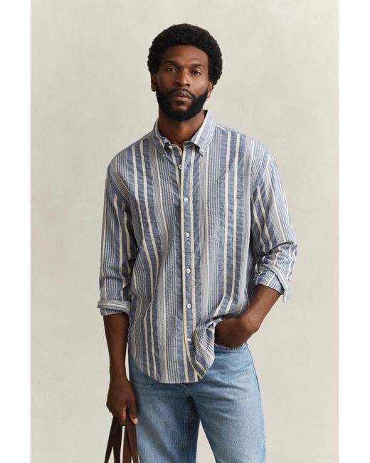 Gant Gray Relaxed Fit Striped Seersucker Shirt for men