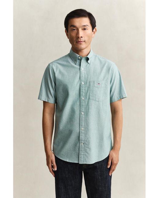 Gant Blue Classic Oxford Short Sleeve Shirt for men