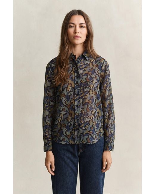 Gant Blue Printed Cotton Silk Shirt Evening