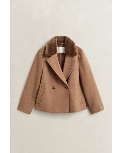 Gant Natural Faux Fur Collar Jacket Warm