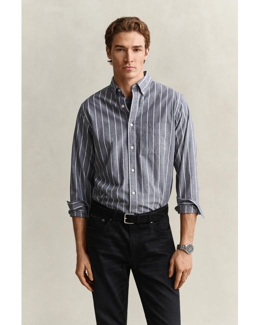 Gant Gray Striped Mélange Poplin Shirt Dark Melange for men