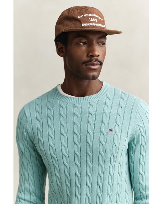 Gant Blue Cotton Cable Knit Crew Neck Sweater for men