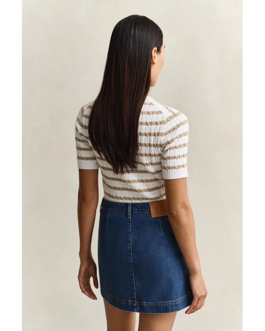 Gant Blue Striped Cable Knit Short Sleeve Sweater
