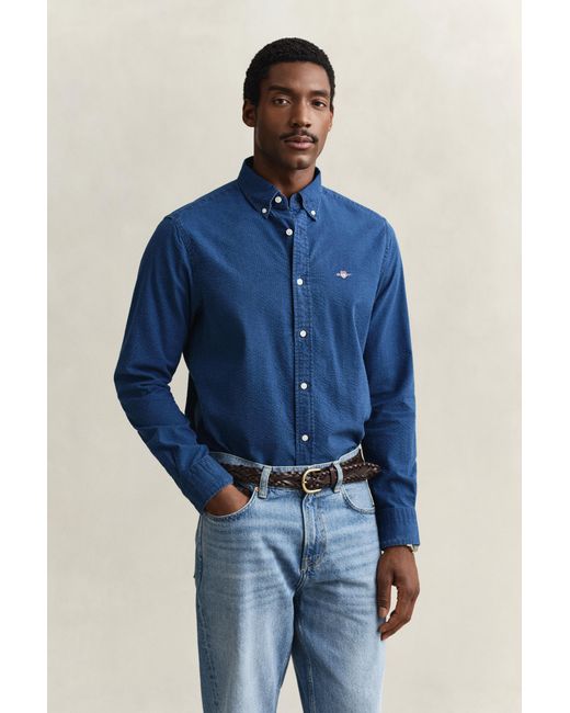Gant Blue Seersucker Shirt Dark for men