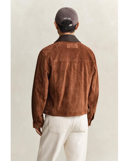 Gant Brown Suede Jacket Mahogany for men