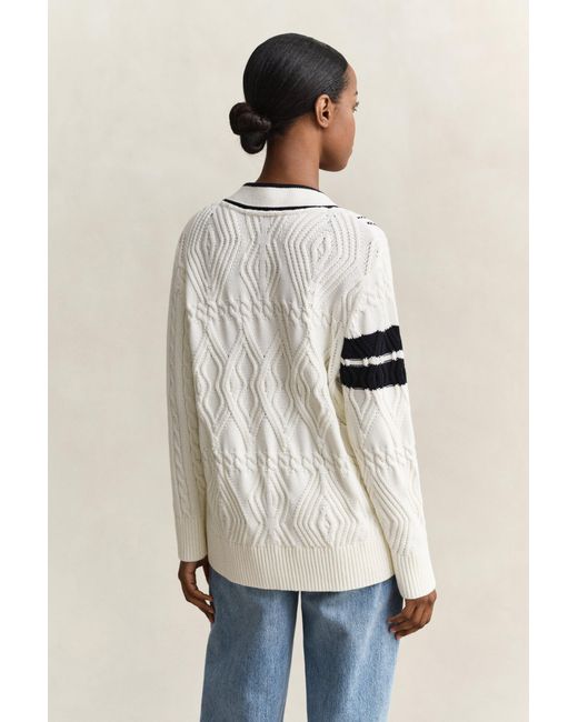 Gant Natural Varsity Cable Knit Cardigan Eggshell